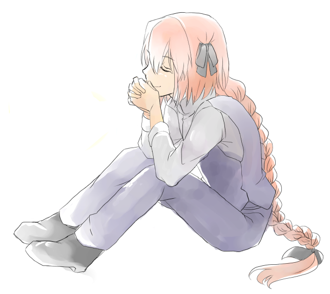 1boy, braid, closed_eyes, fate/apocrypha, fate_(series), hair_ribbon, hands_clasped, long_hair