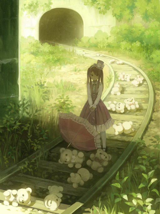 1girl, dress, grass, hat, kirobaito, lolita_fashion, long_hair, long_sleeves