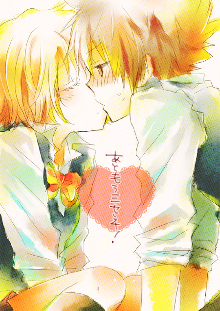 1boy, 1girl, blush, brown_eyes, brown_hair, closed_eyes, couple, hetero