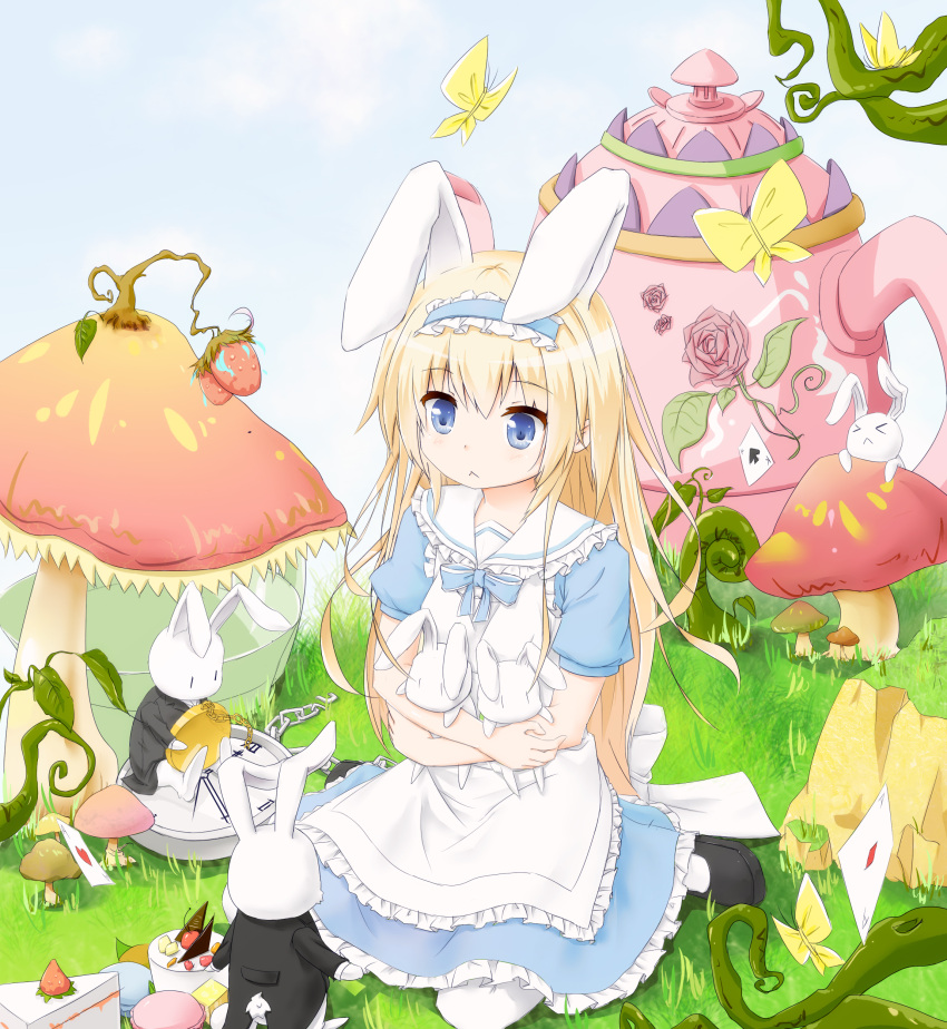 1girl, absurdres, alice_(wonderland), alice_in_wonderland, animal_ears, blonde_hair, blue_eyes, highres