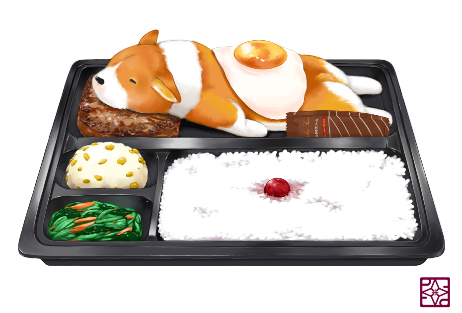 dog, egg, food, lilac_(artist), lying, no_humans, original, rice