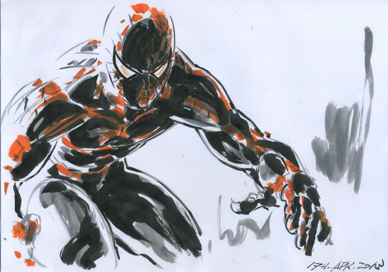 1boy, hayama_jun'ichi, marker_(medium), marvel, solo, spider-man, spider-man_(series), traditional_media