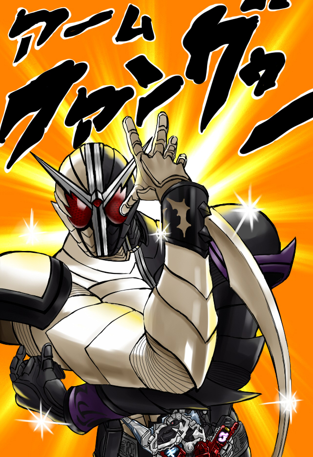 1boy, abosirom, arm_blade, battle_tendency, derivative_work, jojo_no_kimyou_na_bouken, jojo_pose, kamen_rider