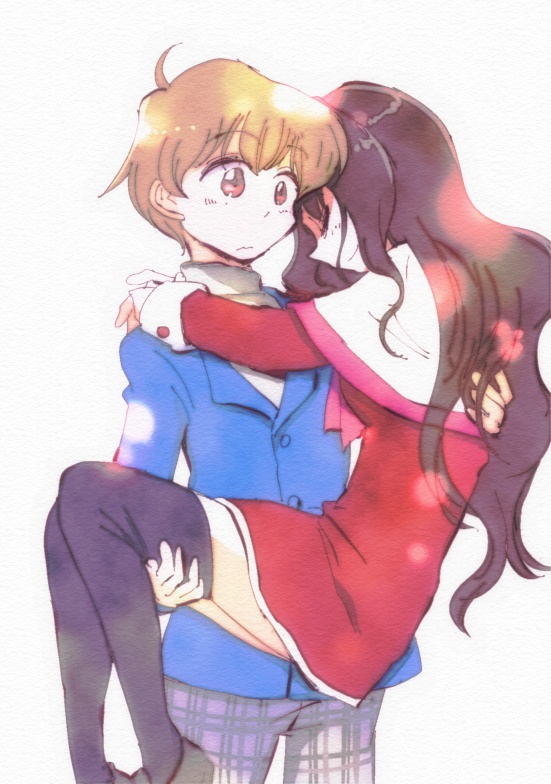 1boy, 1girl, blonde_hair, brown_hair, carrying, hitaishou_chiritori, kanon, kitagawa_jun