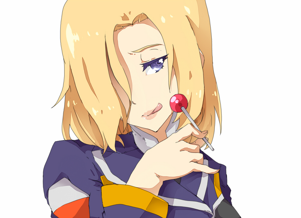 1girl, :p, blonde_hair, blue_eyes, candy, ginga_kikoutai_majestic_prince, hair_over_one_eye, lollipop