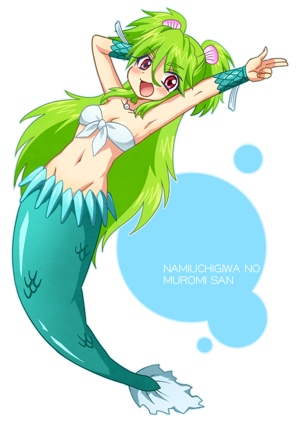 1girl, fish_tail, green_hair, highres, jewelry, kemuma, long_hair, mermaid