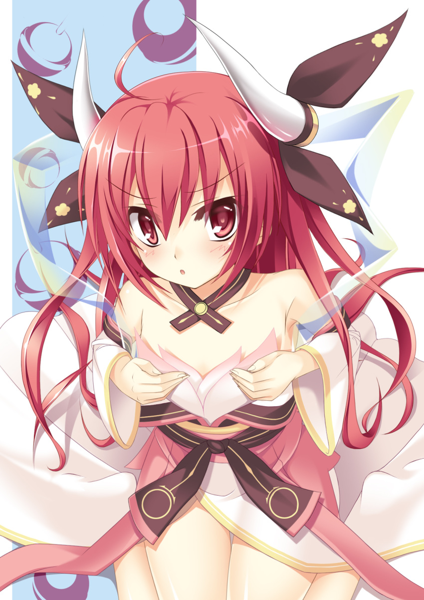 1girl, ahoge, bare_shoulders, blush, date_a_live, detached_sleeves, flat_chest, highres