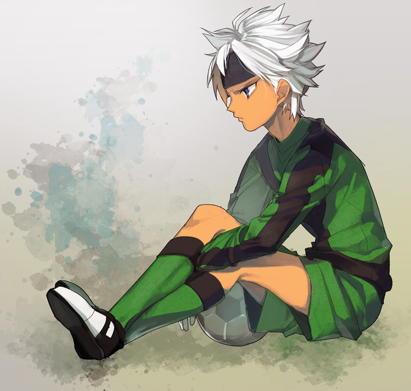 1boy, ball, gloves, goalkeeper, headband, ibuki_munemasa, inazuma_eleven_(series), inazuma_eleven_go