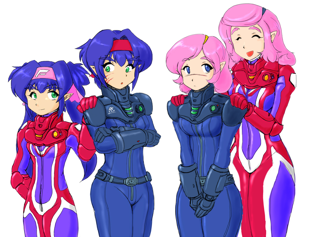 armor, bandana, blue_eyes, blue_hair, clone, dual_persona, eyebrows, gloves