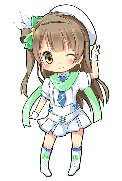 1girl, blush, brown_eyes, brown_hair, chibi, hat, karaage3, long_hair