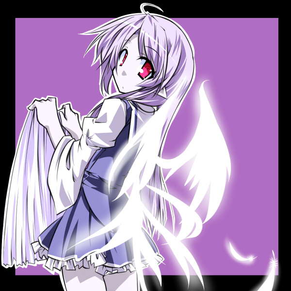 1girl, ahoge, bed_sheet, from_behind, hemogurobin_a1c, long_hair, pale_skin, pink_eyes