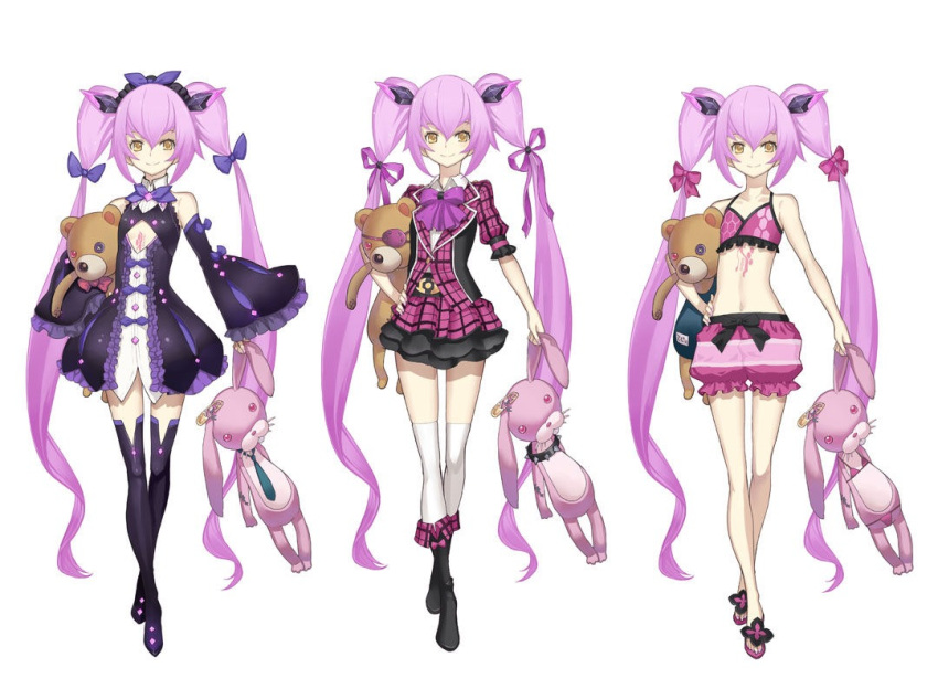 3girls, bikini, black_legwear, bow, detached_sleeves, dodonpachi, dodonpachi_saidaioujou, hair_bow