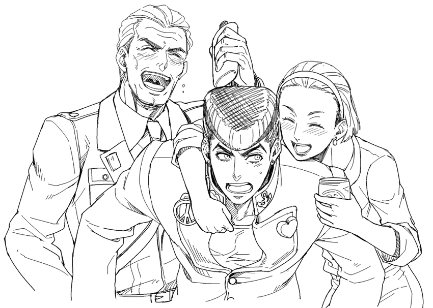 1girl, 2boys, family, gakuran, higashikata_jousuke, higashikata_ryouhei, higashikata_tomoko, jojo_no_kimyou_na_bouken