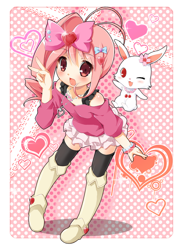 flat_chest, heart, jewelpet_(series), jewelpet_kira_deco!, karaage3, leaning_forward, oomiya_pink, pink_eyes