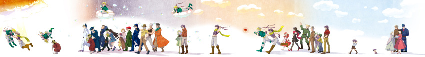 absurdres, adult, age_progression, baby, bubble, caesar_anthonio_zeppeli, child, clouds