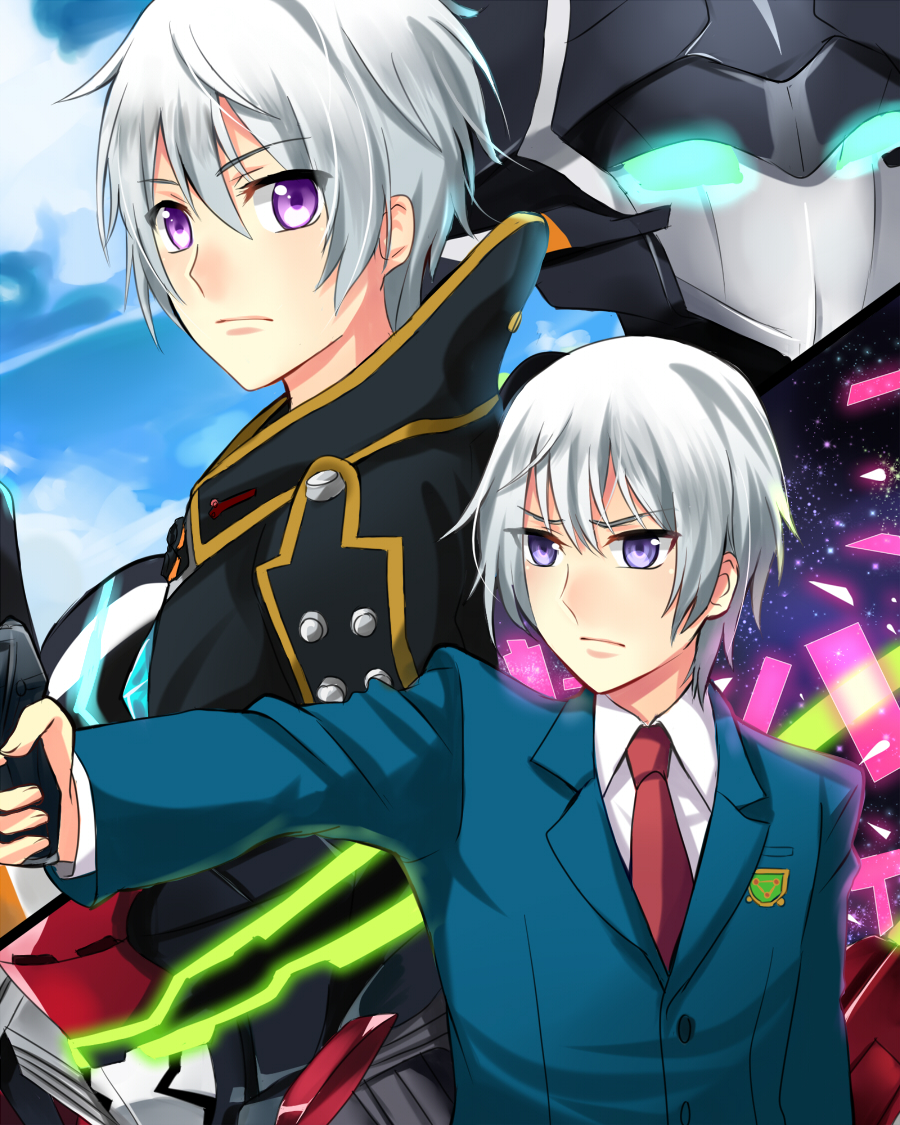 2boys, bodysuit, chamber_(suisei_no_gargantia), kakumeiki_valvrave, l-elf, ledo_(suisei_no_gargantia), male, mecha