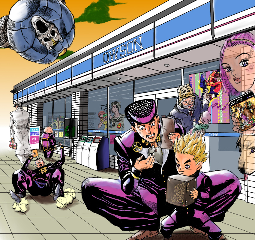 arnold_(jojo), fourth_wall, gakuran, ghost, higashikata_jousuke, higashikata_jousuke_(jojolion), highres, hirose_kouichi