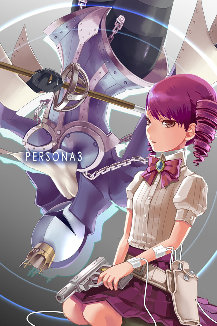 2girls, bow, chain, child, crown, dagger, dan_(toupe), drill_hair