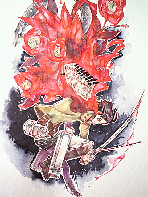 1boy, black_hair, blood, cape, dual_wielding, flower, jacket, opiumxxx