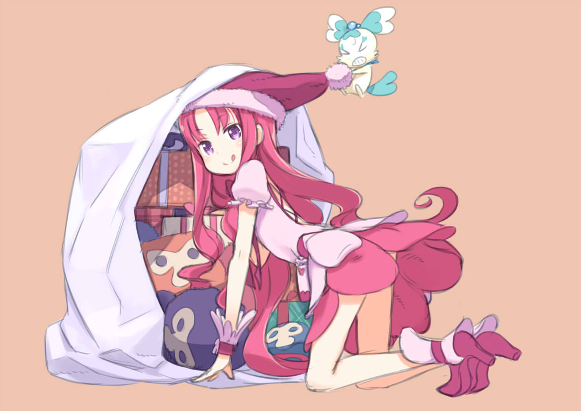 1girl, :q, all_fours, alternate_color, box, christmas, coffret_(heartcatch_precure!), cure_marine
