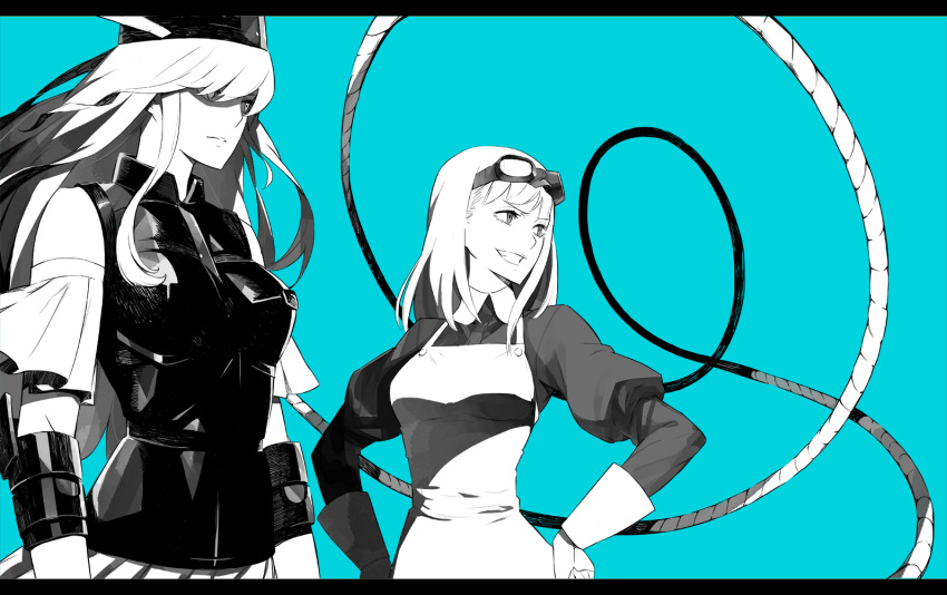 404_(artist), brunhild_eiktobel, goggles, goggles_on_head, maid, monochrome, silvia_(index), to_aru_majutsu_no_index