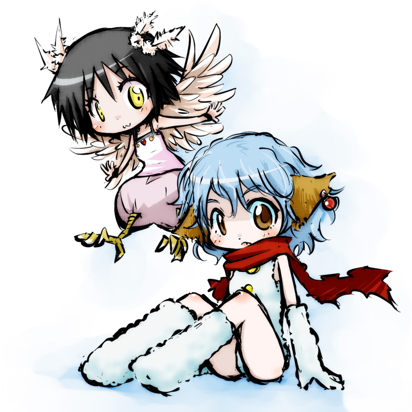 :3, animal_ears, feathers, fluff, harpy, harpy_(muromi-san), heart, highres, mot_(anticycle), namiuchigiwa_no_muromi-san, wings, yeti_(muromi-san)