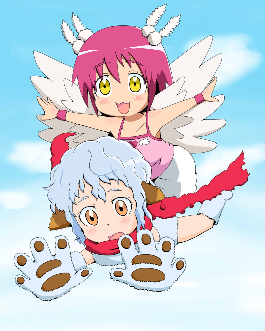harpy, harpy_(muromi-san), highres, namiuchigiwa_no_muromi-san, yeti_(muromi-san), yuurei