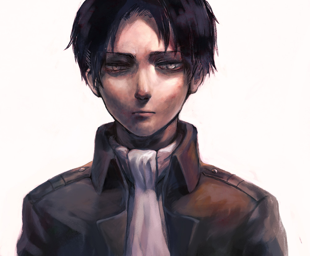 1boy, ascot, black_hair, flat_gaze, grey_eyes, im_(inuboe), jacket, rivaille