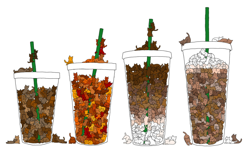 cat, coffee, cup, hiromiko, in_container, no_humans, original, straw