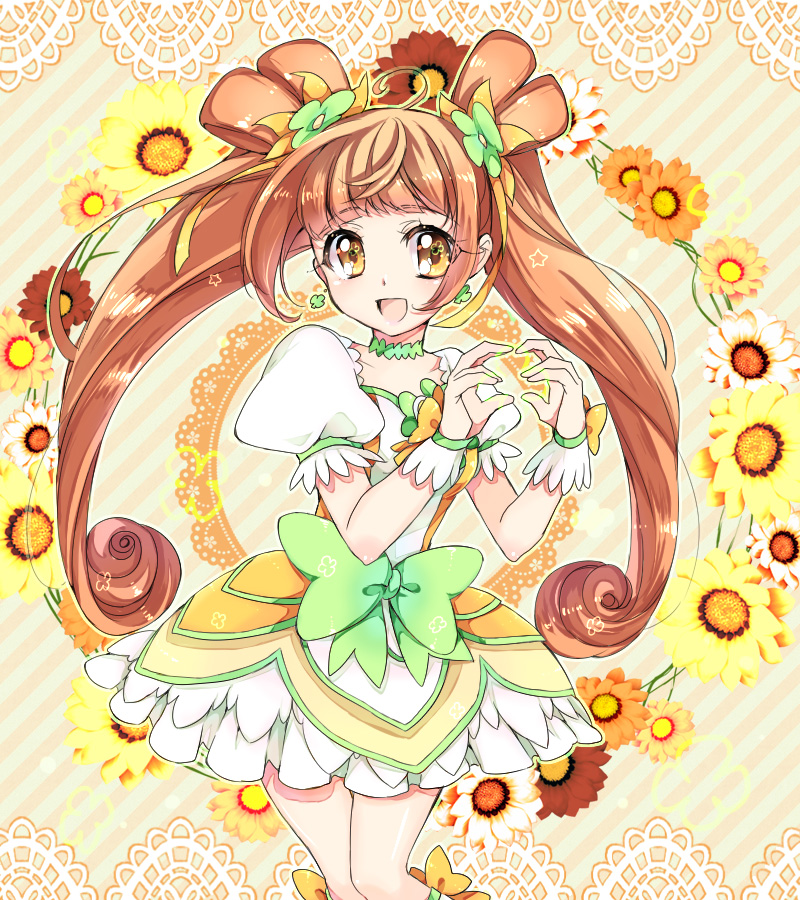 1girl, bow, brown_eyes, brown_hair, chigo, choker, cure_rosetta, curly_hair