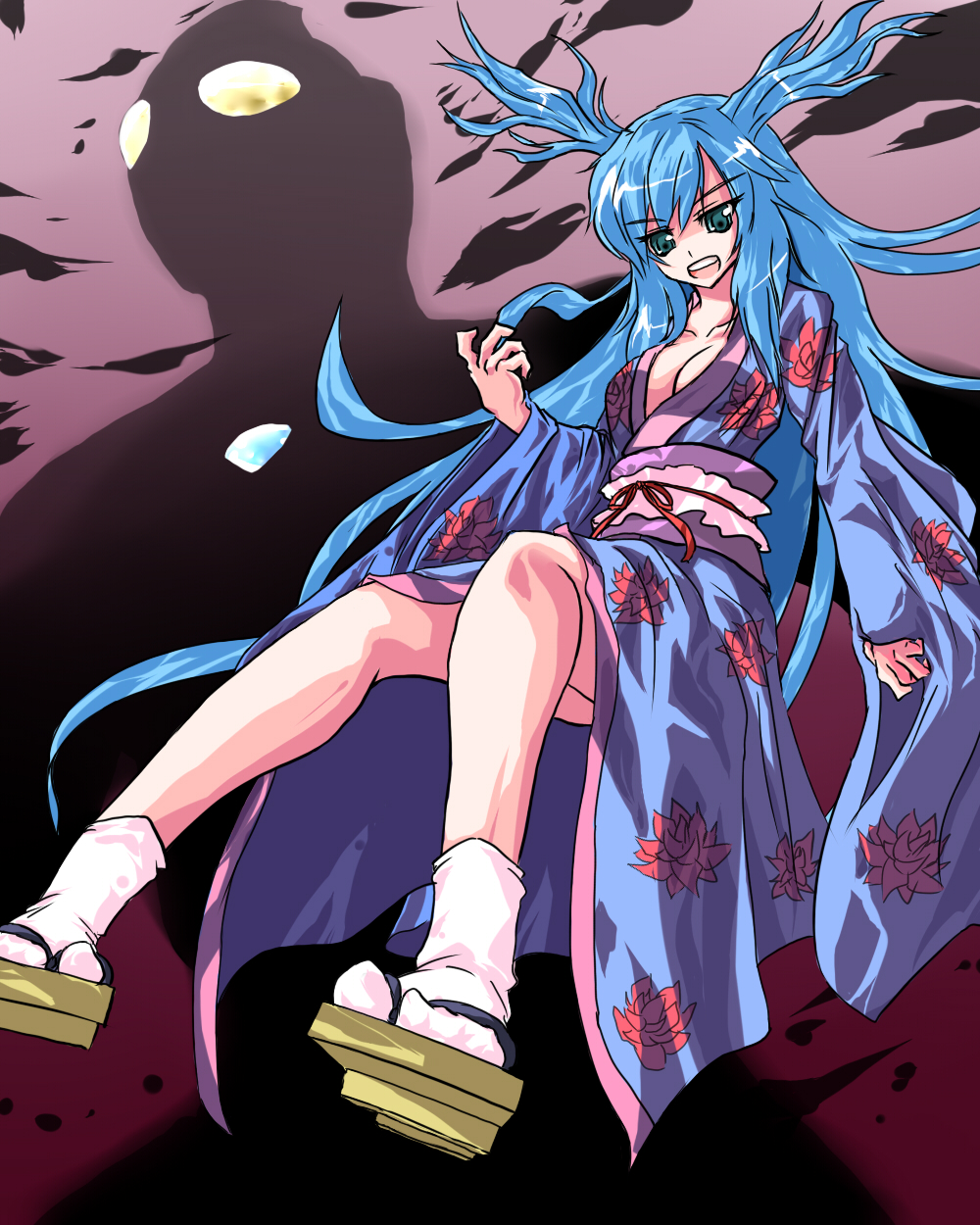 alphes_(style), breasts, cleavage, geta, highres, japanese_clothes, kazami_shiro_(artist), kimono, original, parody, sashiromiya_sasha, style_parody, touhou, ultra_series, ultraman, yukata