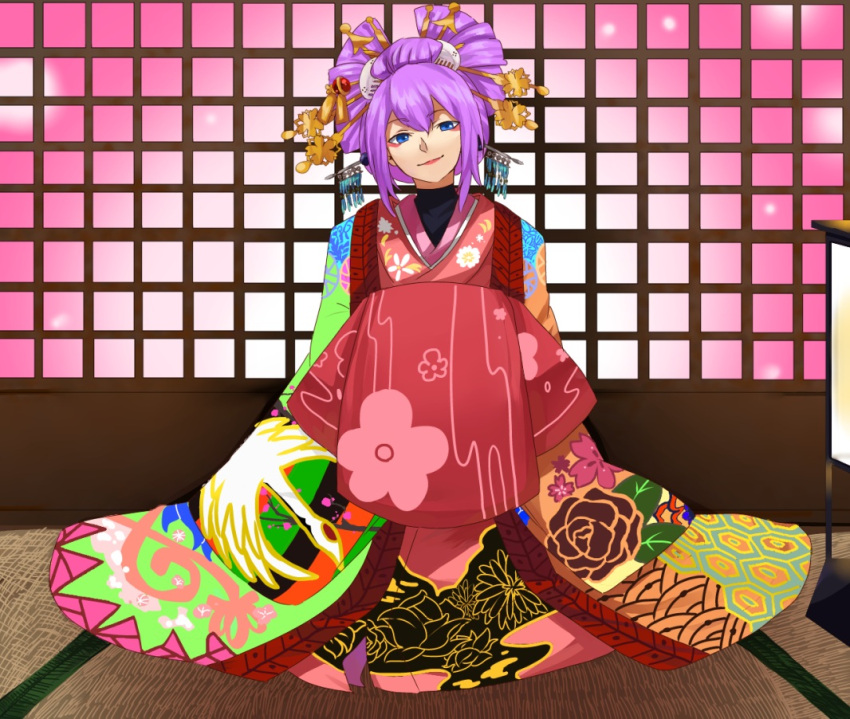 amane_nishiki, androgynous, blazblue, blue_eyes, eyeshadow, hair_ornament, japanese_clothes, jerun