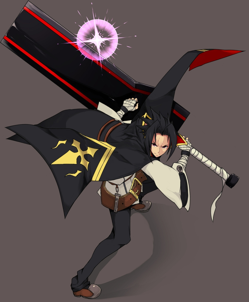 1boy, bandages, belt, black_hair, blazblue, blazblue:_chrono_phantasma, boots, cape