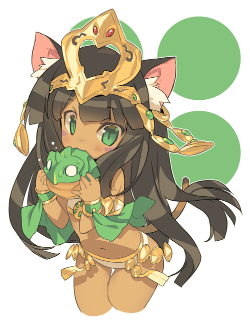 1girl, animal_ears, bastet_(p&amp;d), black_hair, blade_(galaxist), cat_ears, cat_tail, dark_skin
