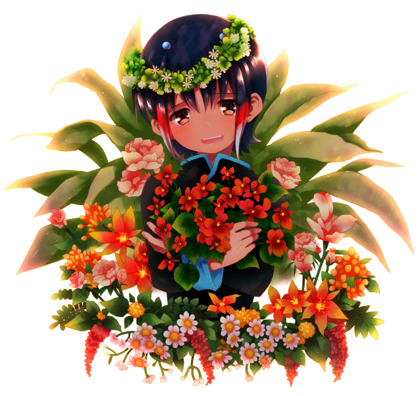 1boy, blush, flower, hair_ornament, highres, inazuma_eleven_(series), inazuma_eleven_go, male