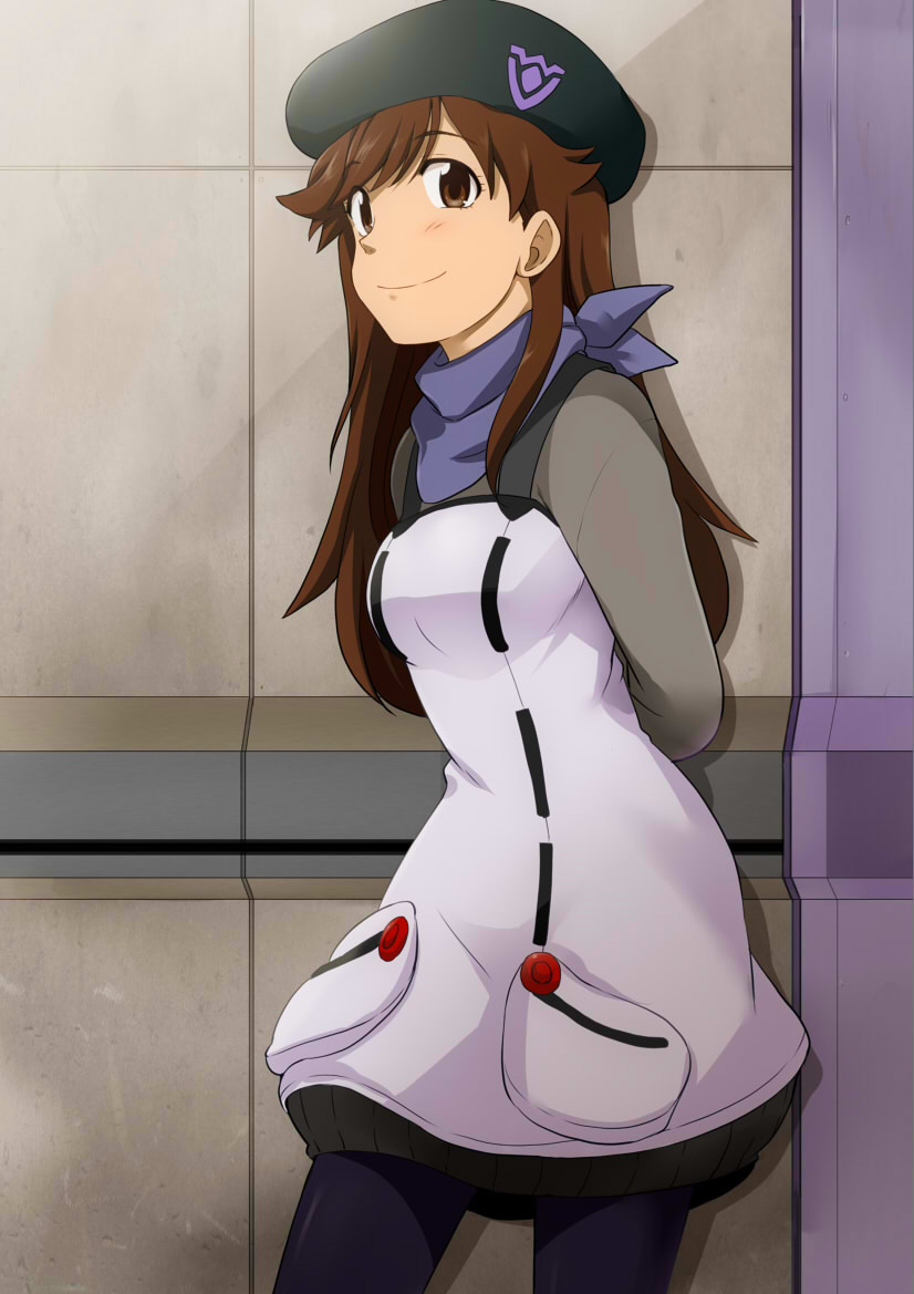 1girl, beret, brown_eyes, brown_hair, evangelion:_3.0_you_can_(not)_redo, hat, long_hair, neckerchief