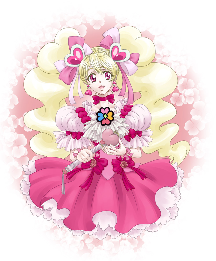 1girl, adapted_costume, blonde_hair, bow, choker, corset, cure_peach, dress