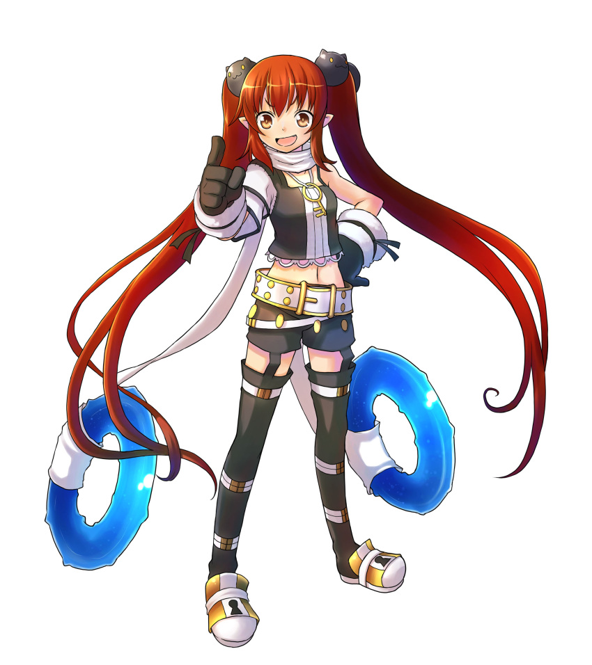 absurdres, asymmetrical_clothes, bare_shoulders, belt, brown_eyes, buckle, fang, flat_chest