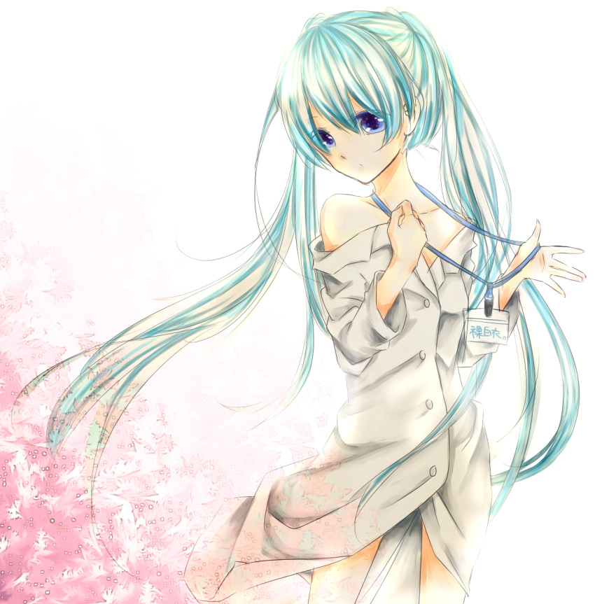 1girl, blue_eyes, green_hair, hatsune_miku, highres, long_hair, mil2, off_shoulder