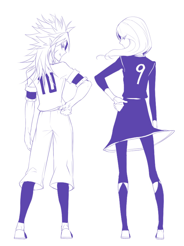 2boys, from_behind, garushaa_wolfein, inazuma_eleven_(series), inazuma_eleven_go, inazuma_eleven_go_chrono_stone, long_hair, male
