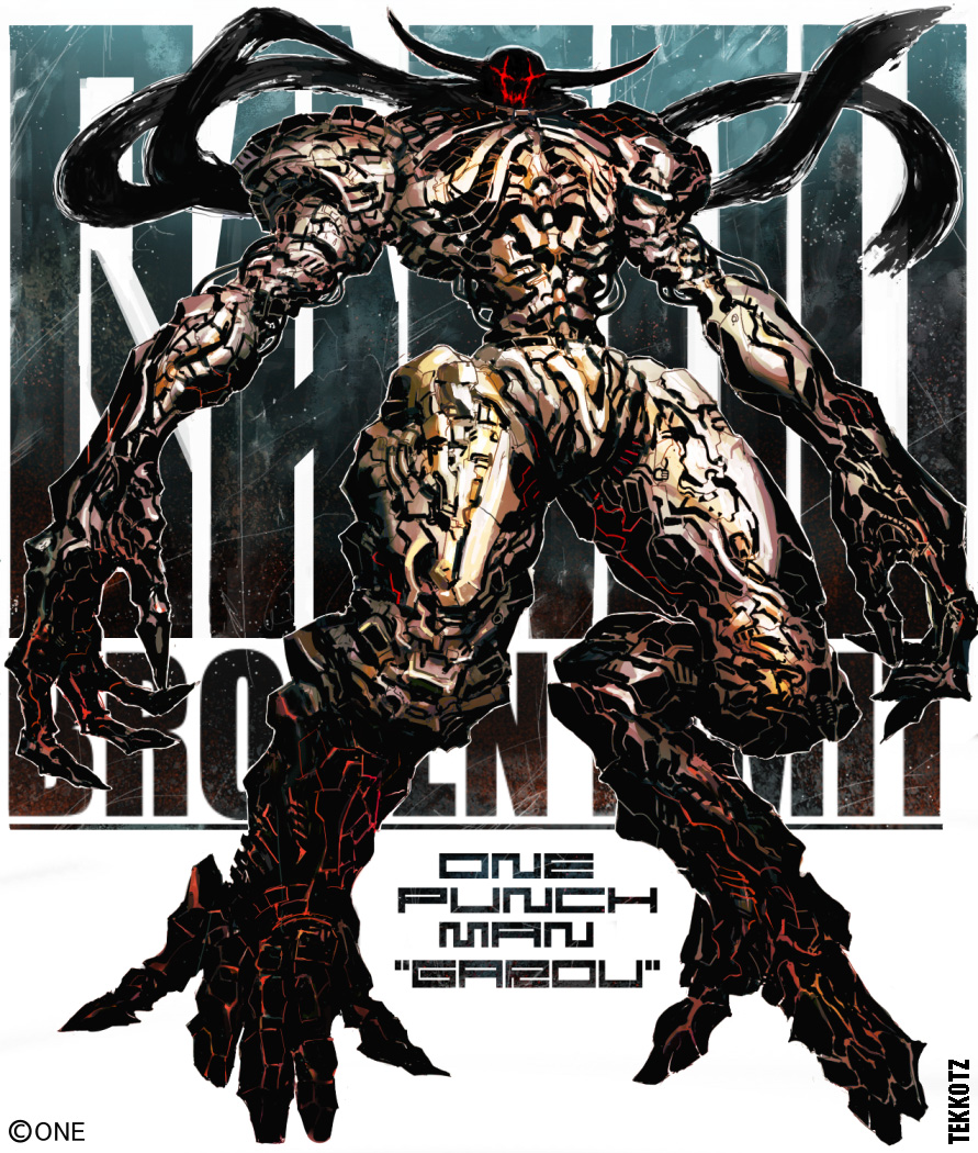 garou_(onepunch_man), horn, mecha, mechanization, onepunch_man, red_eyes, scarf, solo