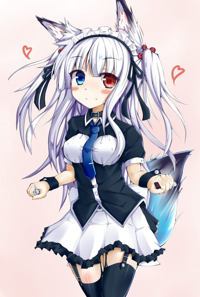 1girl, animal_ears, blue_eyes, blush, breasts, fox_ears, fox_tail, heart