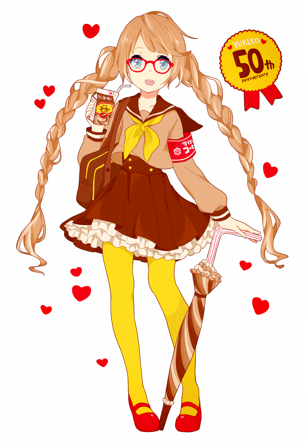 armband, blue_eyes, braid, carton, glasses, highres, kise_(swimmt), long_hair