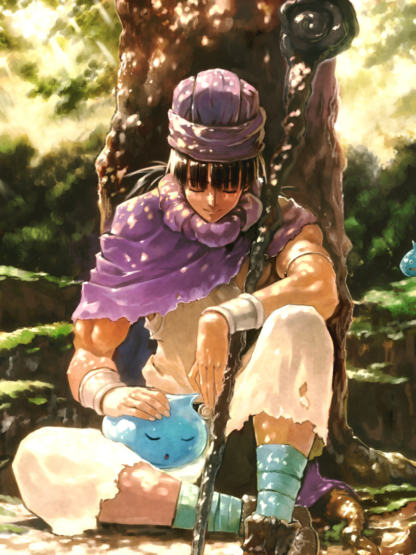 black_hair, bob_(biyonbiyon), cape, closed_eyes, dragon_quest, dragon_quest_v, hat, hero_(dq5)