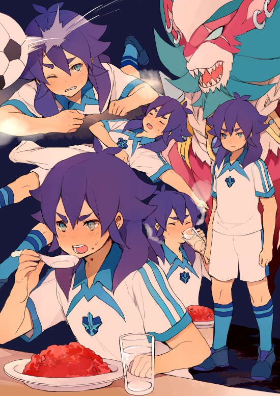 ai5108, ball, blue_eyes, blush, closed_eyes, earrings, eating, food