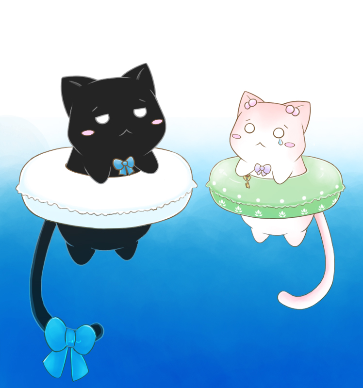 :<, animalization, black_cat, bow, cat, frederica_bernkastel, frederica_bernkastel_(cat), hair_bobbles