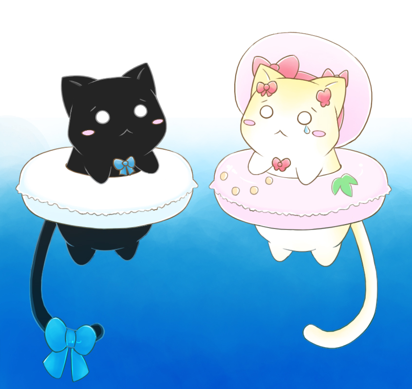 :<, animalization, black_cat, blush_stickers, bow, cat, frederica_bernkastel, frederica_bernkastel_(cat)