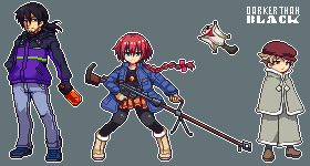 black_eyes, black_hair, blonde_hair, boots, braid, coat, darker_than_black, flying_squirrel
