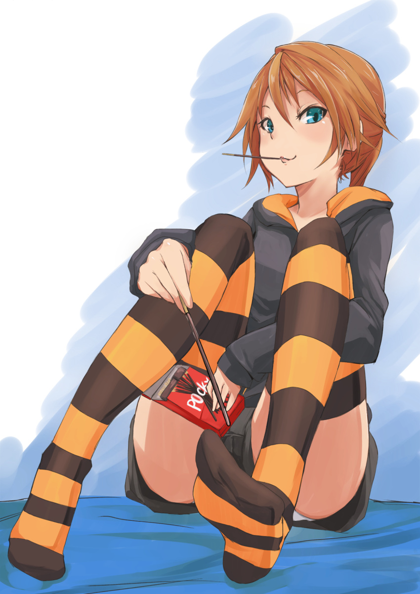1girl, blue_eyes, brown_hair, feet, fu-ta, highres, looking_at_viewer, original