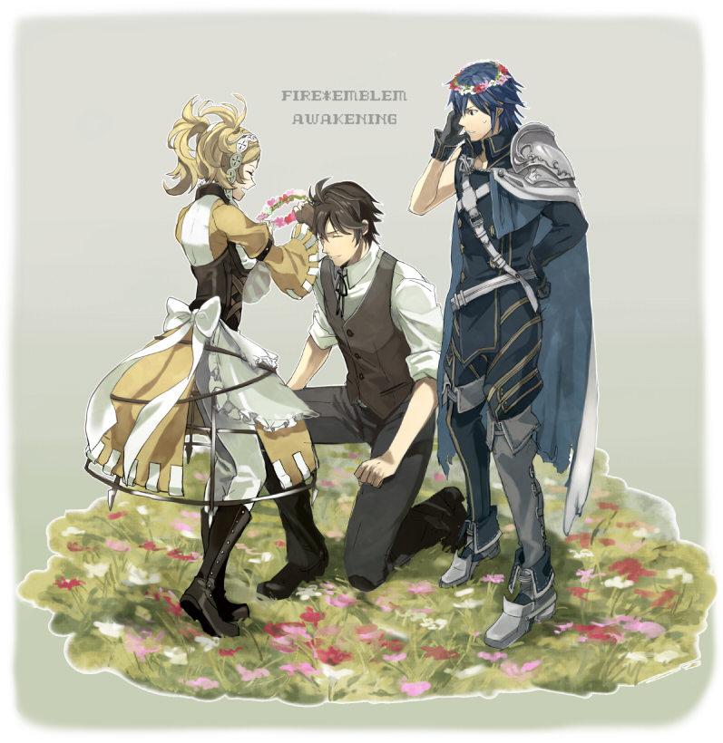 alternate_costume, blonde_hair, blue_eyes, blue_hair, brown_hair, cape, fire_emblem, fire_emblem:_kakusei